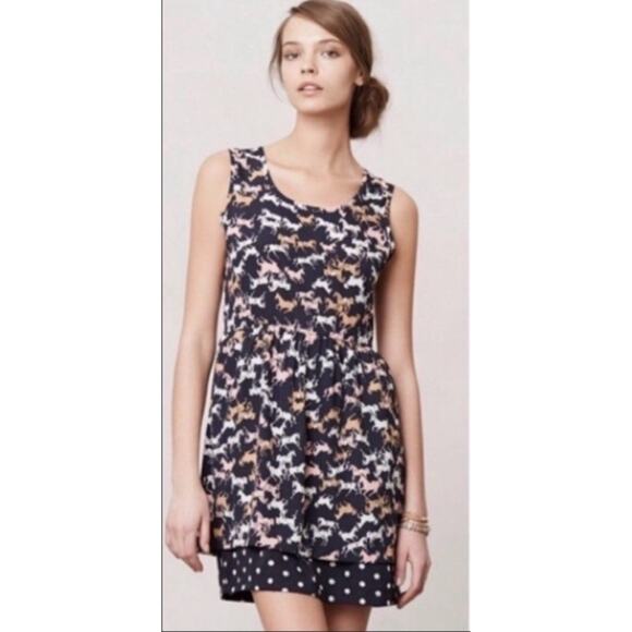 Anthropologie Porridge Equestrian Horse Print Mini Dress Size XS Western Cowgirl - Picture 1 of 11